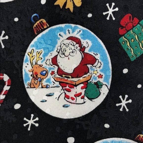 NWT Silk Tie Santa Tie Christmas Tie John Ashford Santa Christmas Holiday Black - Picture 3 of 11